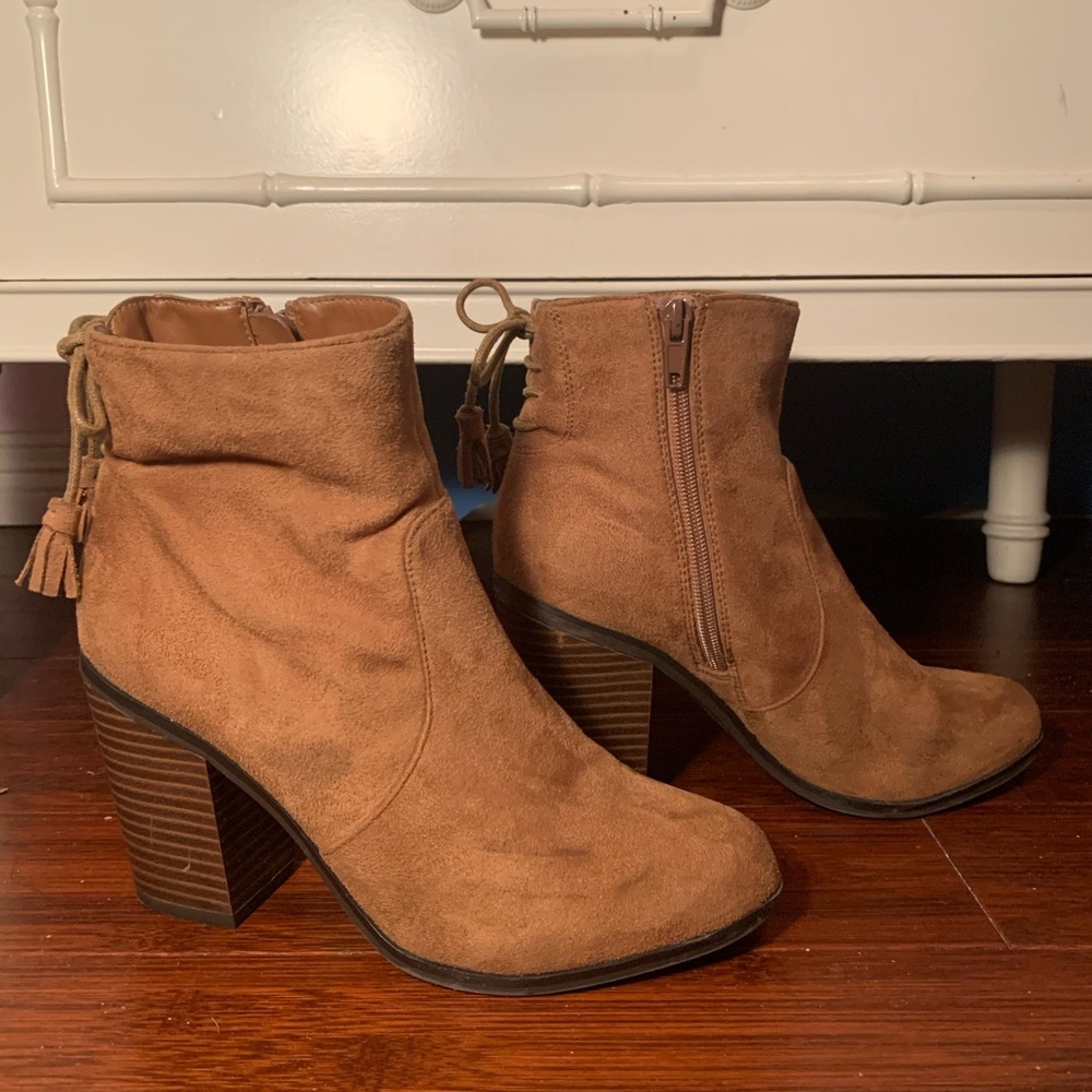 Suede High Heel Tan Brown Boots Booties 7